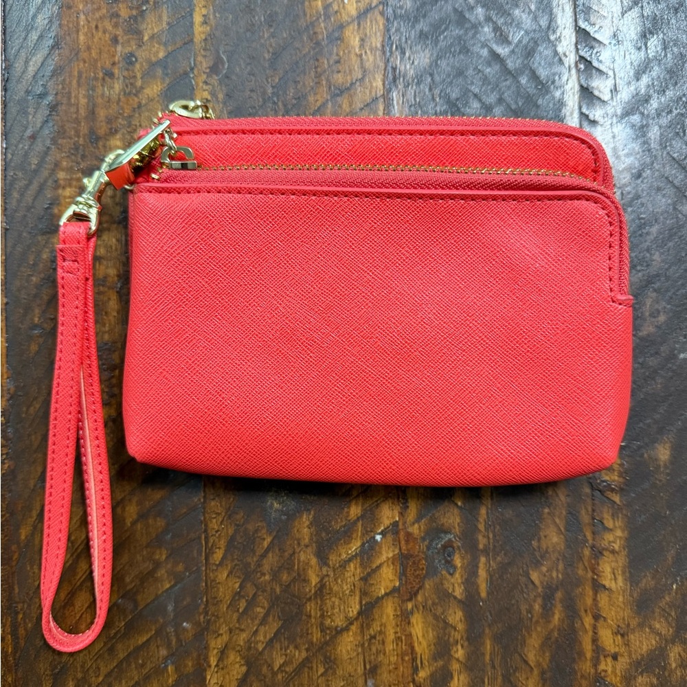 Coral and orange zipper wristlet purse